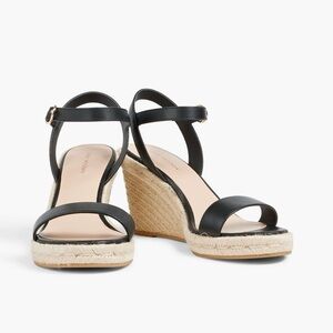 STUART WEITZMAN Teddi Wedge Heel Leather Espadrille Sandals Black 3.5" Heel 9.5